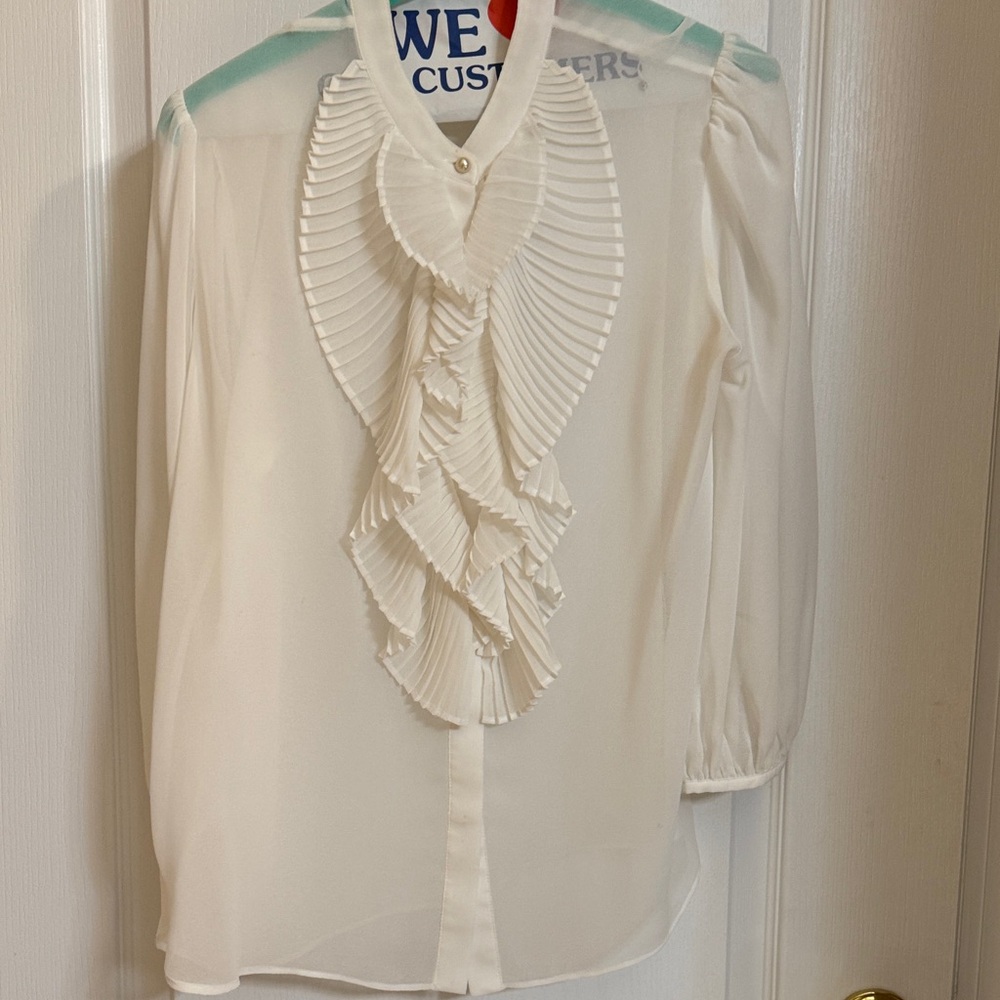 White House Black Market Ivory Ruffled Blouse